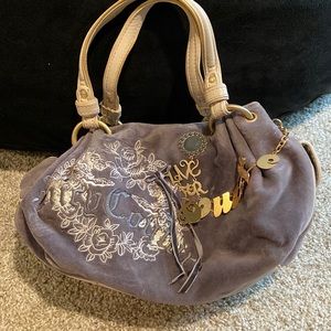 Juicy Couture vintage gray velvet purse embroidered floral